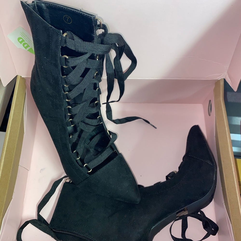 Black lace booties